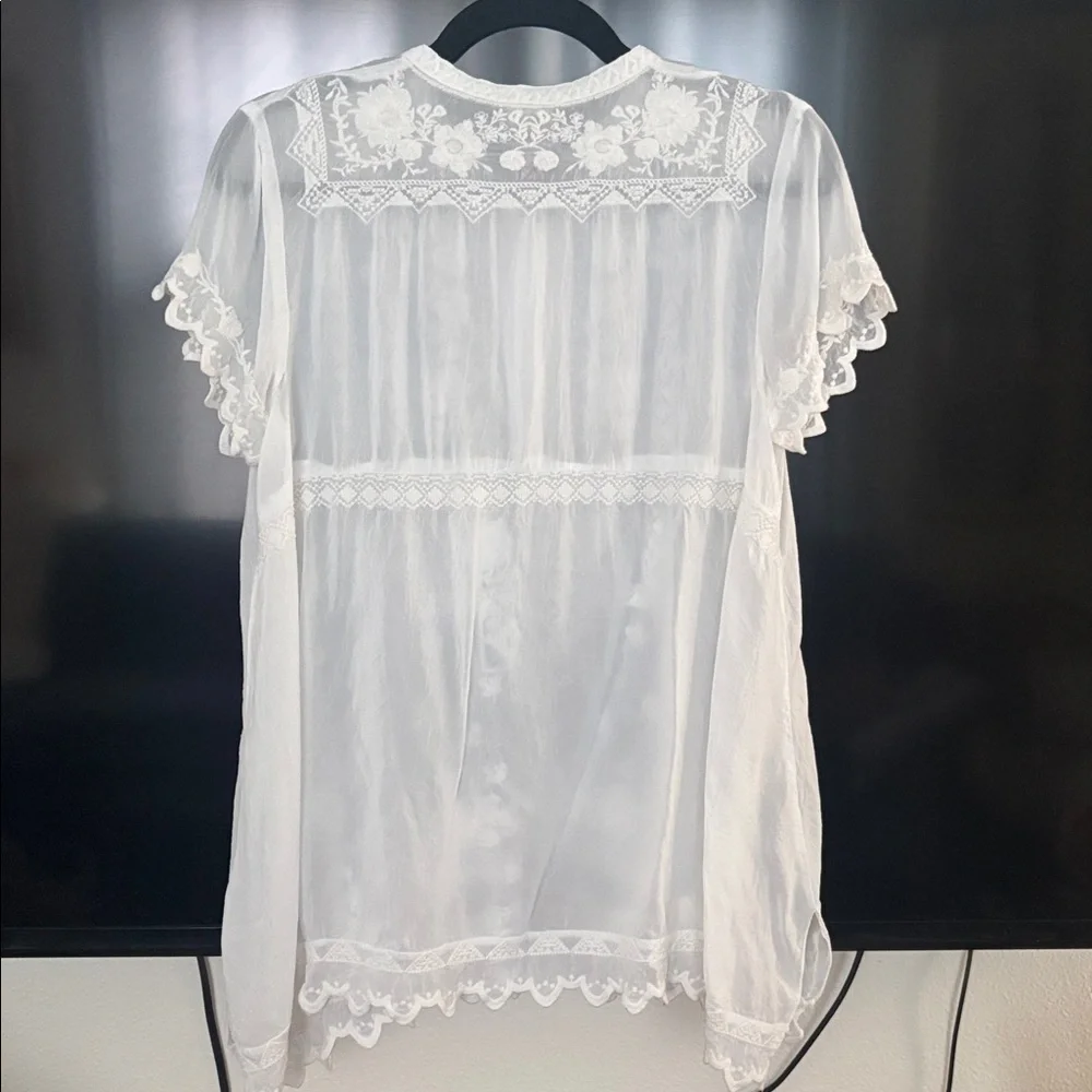 Johnny Was White Sheer Embroidered Tunic - Picture 7 of 10